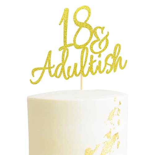 Arthsdite 18 & Erwachsene-ish Kuchendekoration, 18 und Erwachsenen-Kuchenplektren, Zeit für Erwachsene/achtzehn Geburtstagskuchendekoration, Happy 18th Birthday Party Dekoration – Gold Glitter von Arthsdite