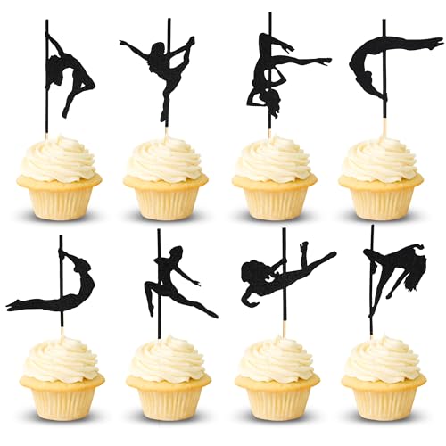 Arthsdite 24 Stück Pole Dance Girl Cupcake Toppers Schwarz Glitzer Pole Dancing Cupcake Picks Junggesellinnenabschied Brautdusche Geburtstag Party Kuchen Dekorationen Supplies von Arthsdite