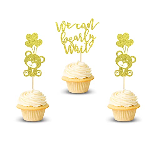 Arthsdite 24 Stück We Can Bearly Wait Cupcake-Topper, Ballon, Bär, Cupcake-Picker für Geschlecht offenbaren, Babyparty, Kindergeburtstag, Party, Kuchendekorationen, Zubehör – Gold-Glitzer Arthsdite 24 Stück We Can Bearly Wait Cupcake-Topper, Ballon, Bär, Cupcake-Picker für Geschlecht offenbaren, Babyparty, Kindergeburtstag, Party, Kuchendekorationen, Zubehör – Gold-Glitzer von Arthsdite