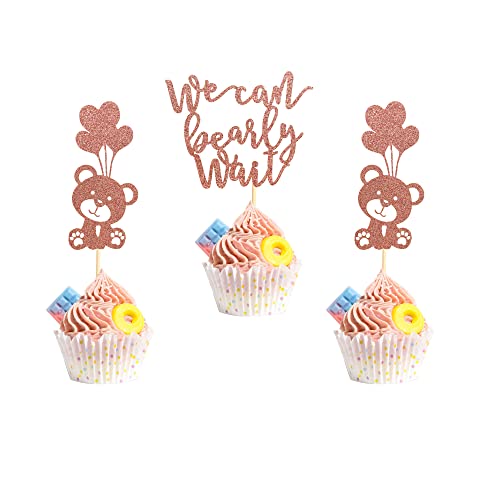 Arthsdite 24 Stück We Can Bearly Wait Cupcake-Topper, Ballon, Bär, Cupcake-Picker für Geschlecht offenbaren, Babyparty, Kindergeburtstag, Party, Kuchendekorationen, Zubehör – Roségold-Glitzer Arthsdite 24 Stück We Can Bearly Wait Cupcake-Topper, Ballon, Bär, Cupcake-Picker für Geschlecht offenbaren, Babyparty, Kindergeburtstag, Party, Kuchendekorationen, Zubehör – Roségold-Glitzer von Arthsdite