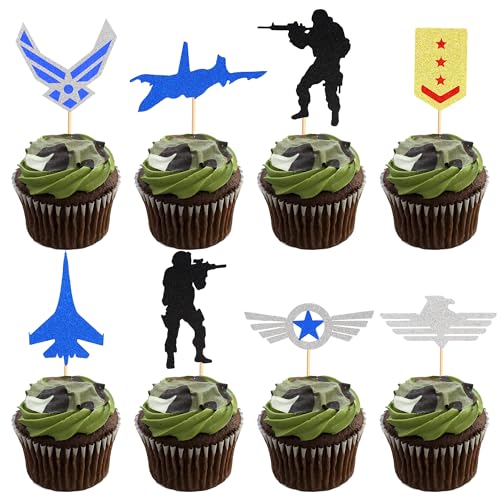 Arthsdite 24 Stück militärische Cupcake-Topper Air Force Army Navy Kampfflugzeug Soldat Flugzeug Medaille Cupcake Picks für militärisches Emblem Thema Hochzeit Geburtstag Party Kuchen Dekorationen Arthsdite 24 Stück militärische Cupcake-Topper Air Force Army Navy Kampfflugzeug Soldat Flugzeug Medaille Cupcake Picks für militärisches Emblem Thema Hochzeit Geburtstag Party Kuchen Dekorationen von Arthsdite