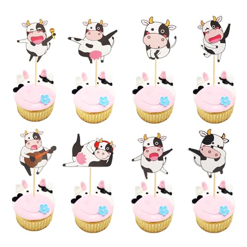 Arthsdite 48 Stück Kuh Cupcake Topper Bauernhof Tier Happy Birthday Cupcake Dekorationen für Kuh Bauernhof Tier Zoo Thema Kinder Junge Mädchen Geburtstag Party Supplies Party Decor von Arthsdite