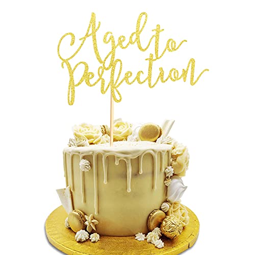 Arthsdite Aged to Perfection Cake Topper, Happy Birthday Engagement Retirement Party Dekorationen Supplies - Gold Glitter von Arthsdite