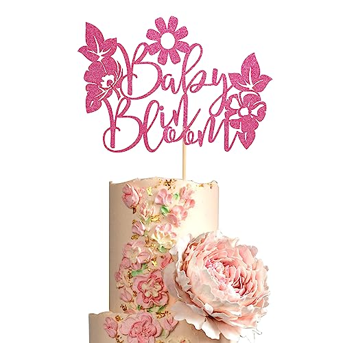 Arthsdite Baby in Bloom Tortenaufsatz – Geschlecht offenbaren Kuchen Dekoration – Schwangerschaft Ankündigung/Wecome Baby Party Supplies – Rosa Glitzer von Arthsdite