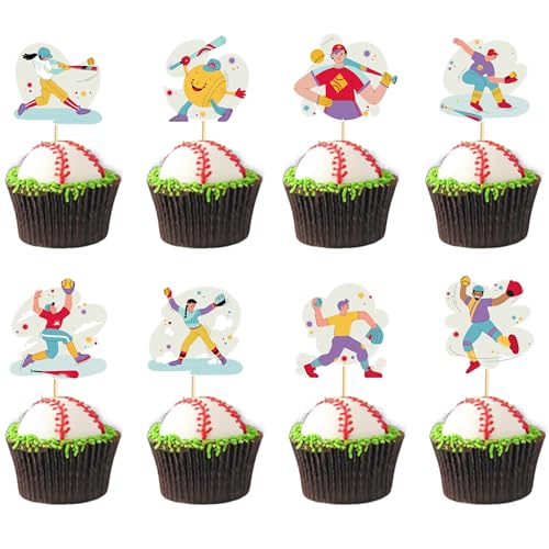 Arthsdite Baseball-Cupcake-Topper, Sportspiel, Baseballspieler, Cupcake-Picks für Sport, Baseball-Thema, Babyparty, Kinder, Jungen, Mädchen, Geburtstag, Party, Kuchendekorationen, Zubehör, 24 Stück von Arthsdite
