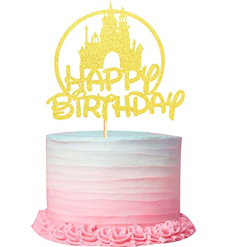 Arthsdite Burg Geburtstag Kuchen Topper Schloss Thema Geburtstag Party Dekoration Prinzessin Prinz Happy Birthday Kuchen Dekoration - Gold Glitzer von Arthsdite