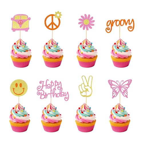 Arthsdite Cupcake-Aufsätze für Hippie-Party, Happy Birthday, Glitzer, 60er-Jahre, Retro, Boho, Dasiy, Blume, Sonne, Frieden, Hand, zwei groovige Cupcake-Picks für Hippie-Retro-Thema, Geburtstagsparty, Arthsdite Cupcake-Aufsätze für Hippie-Party, Happy Birthday, Glitzer, 60er-Jahre, Retro, Boho, Dasiy, Blume, Sonne, Frieden, Hand, zwei groovige Cupcake-Picks für Hippie-Retro-Thema, Geburtstagsparty, von Arthsdite