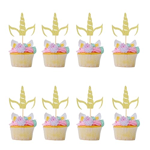 Arthsdite Cupcake-Aufsätze mit Einhorn-Horn, goldfarben, glitzernd, für Einhorn-Thema, Babyparty, Geburtstag, Hochzeit, Verlobung, Party, Kuchendekorationen, Zubehör – Goldglitzer, 24 Stück Arthsdite Cupcake-Aufsätze mit Einhorn-Horn, goldfarben, glitzernd, für Einhorn-Thema, Babyparty, Geburtstag, Hochzeit, Verlobung, Party, Kuchendekorationen, Zubehör – Goldglitzer, 24 Stück von Arthsdite