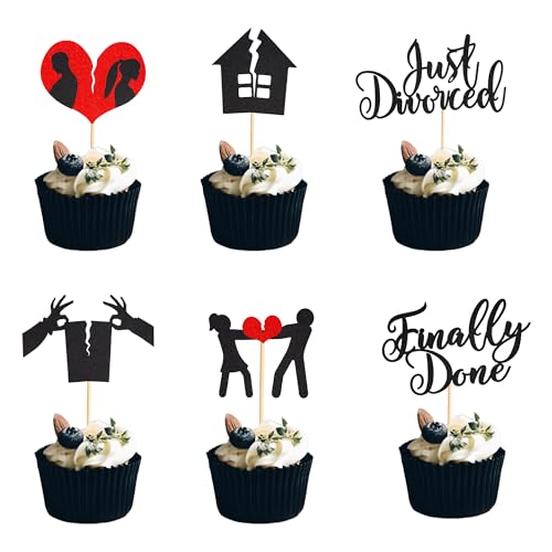 Arthsdite Cupcake-Topper mit Aufschrift "Divorce", glitzernd, mit Aufschrift "Finally Done Just Divorced", 24 Stück von Arthsdite