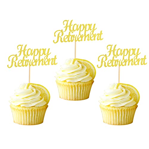Arthsdite Cupcake-Topper mit Aufschrift "Happy Retirement", goldfarben, 48 Stück von Arthsdite