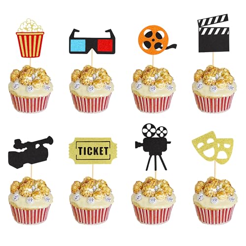 Arthsdite Cupcake-Topper mit Filmabend, Filmabend, mit Kamera, Popcorn-Cupcake-Picks für Hollywood-Thema, Babyparty, Kindergeburtstag, Party, Kuchendekoration, Zubehör, 24 Stück Arthsdite Cupcake-Topper mit Filmabend, Filmabend, mit Kamera, Popcorn-Cupcake-Picks für Hollywood-Thema, Babyparty, Kindergeburtstag, Party, Kuchendekoration, Zubehör, 24 Stück von Arthsdite