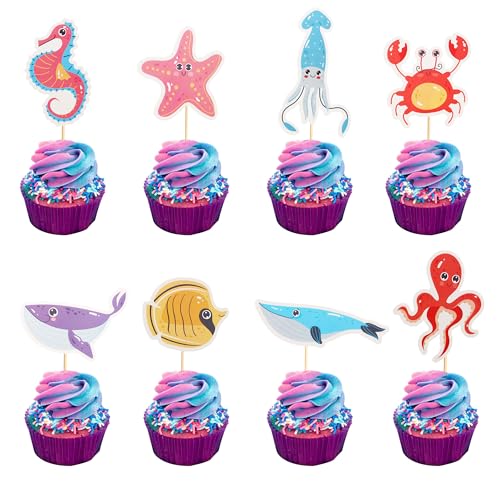 Arthsdite Cupcake-Topper mit Ozean-Tiermotiv, Oktopus, Delfin, Seestern, Cupcake-Picks, Seepferdchen, Krabbe, Kuchendekorationen für unter dem Meer, Babyparty, Geburtstagsparty, Zubehör, 24 Stück Arthsdite Cupcake-Topper mit Ozean-Tiermotiv, Oktopus, Delfin, Seestern, Cupcake-Picks, Seepferdchen, Krabbe, Kuchendekorationen für unter dem Meer, Babyparty, Geburtstagsparty, Zubehör, 24 Stück von Arthsdite