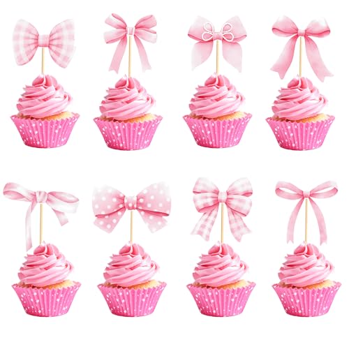 Arthsdite Cupcake-Topper mit kokettem Schleifen-Design, rosa Schleife, Kokette, Geburtstagskuchendekorationen für Junggesellinnenabschied, Braut, Verlobung, Hochzeit, Mädchen, Babyparty von Arthsdite