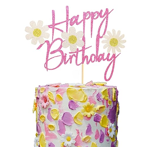 Arthsdite Daisy Flower Happy Birthday Cake Topper, Pink Dasiy Flowers Cake Decor, Summer Chrysantheme Daisy Birthday Party Supplies, White Daisy Flower Themed Party Decorations Arthsdite Daisy Flower Happy Birthday Cake Topper, Pink Dasiy Flowers Cake Decor, Summer Chrysantheme Daisy Birthday Party Supplies, White Daisy Flower Themed Party Decorations von Arthsdite