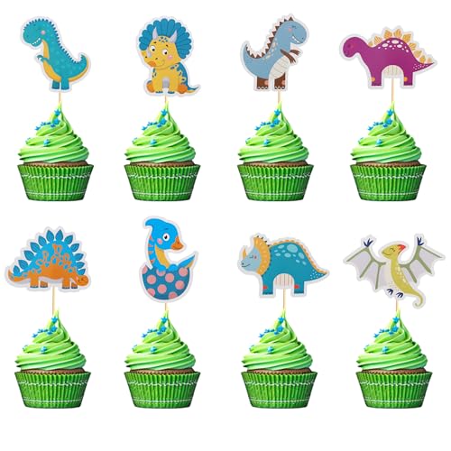 Arthsdite Dinosaurier-Cupcake-Aufsätze, brüllende Dinosaurier-Cupcake-Picks, Dino-Kuchendekorationen für Kinder, Jungen, Dinosaurier-Thema, Geburtstag, Babyparty, Party-Dekorationen, 24 Stück von Arthsdite