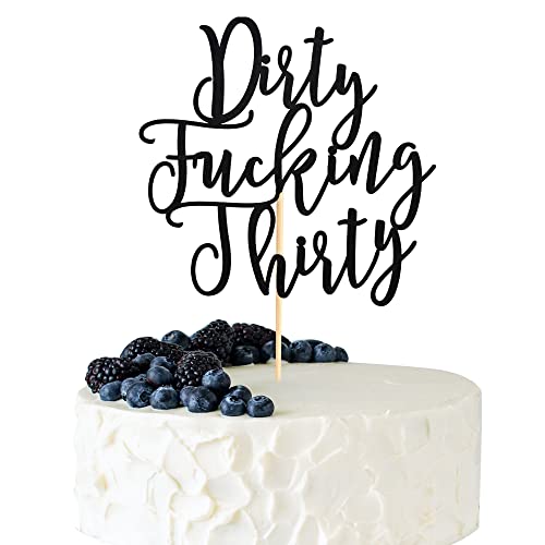Arthsdite Dirty Thirty Cake Topper – 30. Geburtstag Kuchendekorationen, Dirty Thirty Birthday Kuchen Dekorationen, Happy 30th Birthday Party Dekorationen Supplies – Schwarzer Glitzer von Arthsdite