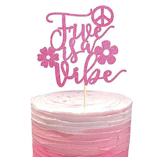 Arthsdite Five is a Vibe Tortenaufsatz, Happy 5th Birthday Party Boy Girl Dekorationen, Retro Groovy Cake Topper, Hi Five Years Old Party Decoration Supplies – Pink Glitter Arthsdite Five is a Vibe Tortenaufsatz, Happy 5th Birthday Party Boy Girl Dekorationen, Retro Groovy Cake Topper, Hi Five Years Old Party Decoration Supplies – Pink Glitter von Arthsdite