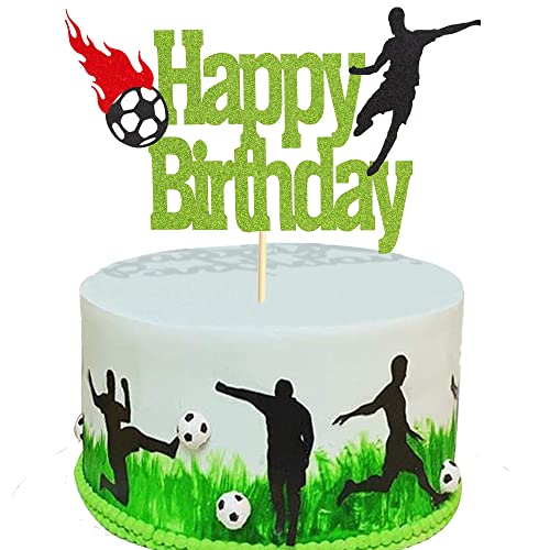 Arthsdite Fußball-Kuchenaufsatz "Happy Birthday", Fußballspieler-Kuchendekorationen für Sportthema, Mann, Jungen, Mädchen, Geburtstagsparty-Zubehör, grüner Glitzer Arthsdite Fußball-Kuchenaufsatz "Happy Birthday", Fußballspieler-Kuchendekorationen für Sportthema, Mann, Jungen, Mädchen, Geburtstagsparty-Zubehör, grüner Glitzer von Arthsdite