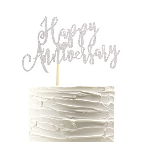 Arthsdite Happy Anniversary Cake Topper Dekorationen Hochzeit Jahrestag Kuchen Topper Supplies Party Dekoration Kuchen Dekor - Silber Glitzer von Arthsdite
