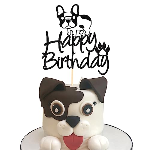 Arthsdite Happy Birthday Dog Cake Topper, Dog Birthday Theme Picks for Pet Party Decorations Supplies - Black Glitter von Arthsdite