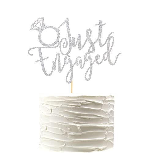 Arthsdite Just Engaged Tortenaufsatz für Verlobungsfeiern, Verlobungsring, Brautparty, We're Engaged Cake Topper – Silberfarbener Glitzer von Arthsdite