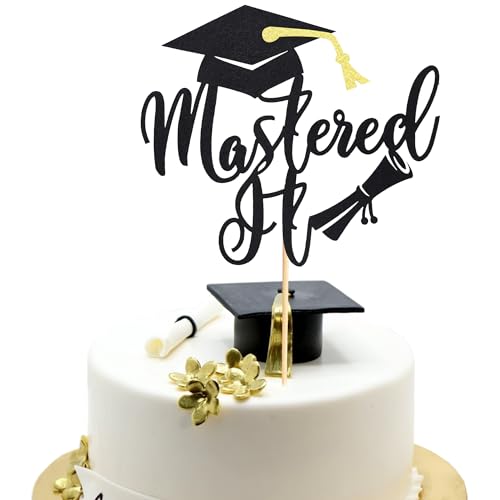 Arthsdite Mastered It Tortenaufsatz, College-Grad, Klasse 2024, Congratulations MBA, Abschlussfeier, Party-Dekoration, Zubehör, schwarzer Glitzer, 1 Stück von Arthsdite