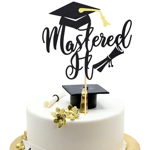 Arthsdite Mastered It Tortenaufsatz, College-Grad, Klasse 2025, Glückwunsch, MBA, Abschlussfeier, Party-Dekoration, Zubehör, schwarzer Glitzer, 1 Stück von Arthsdite