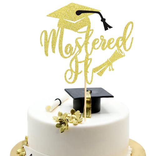 Arthsdite Mastered It Tortenaufsatz, College-Grad, Klasse 2024, Glückwunsch, MBA, Abschlussfeier, Party-Dekoration, Zubehör, Goldglitzer, 1 Stück von Arthsdite