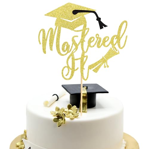 Arthsdite Mastered It Tortenaufsatz, College-Grad, Klasse 2025, Glückwunsch, MBA, Abschlussfeier, Party-Dekoration, Zubehör, Goldglitzer, 1 Stück von Arthsdite