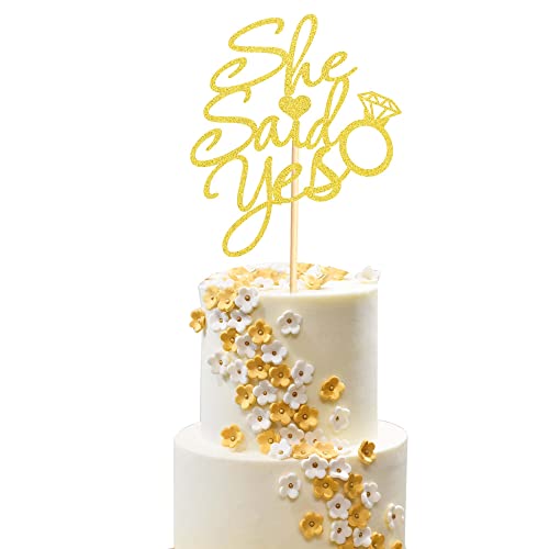 Arthsdite Tortenaufsatz mit Aufschrift "She Said Yes" für Brautparty, Verlobung, zukünftige Braut, Heiratsantrag, Junggesellinnenabschied, Hochzeit, Party-Dekorationen – Gold-Glitzer von Arthsdite
