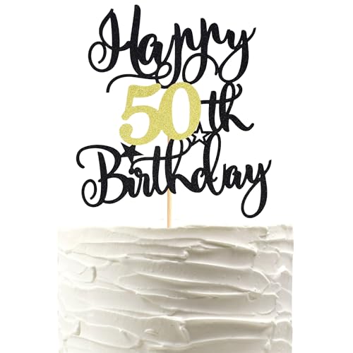 Arthsdite Tortenaufsatz "Happy 50th Birthday", "Cheers to 50 Years", 50 tolle Kuchendekoration für Happy 50th Birthday Jahrestag, Party-Kuchendekorationen – Schwarz / Gold Glitzer Arthsdite Tortenaufsatz "Happy 50th Birthday", "Cheers to 50 Years", 50 tolle Kuchendekoration für Happy 50th Birthday Jahrestag, Party-Kuchendekorationen – Schwarz / Gold Glitzer von Arthsdite