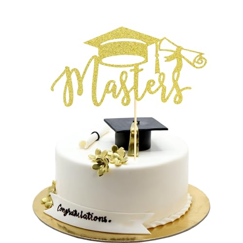 Arthsdite Tortenaufsatz Masters 2025, Abschluss-Kuchendekoration, Congrats Grade Kuchendekoration, Masters Graduation Party Dekorationen Supplies – Goldglitzer, 1 Stück von Arthsdite