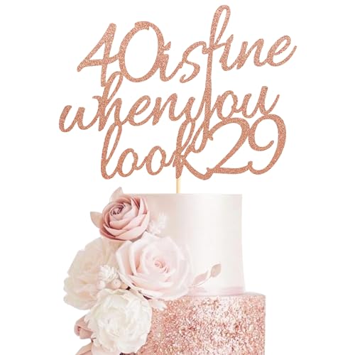 Arthsdite Tortenaufsatz mit Aufschrift "40 Is Fine When You Look 29" – Happy Birthday – 40. Geburtstag für Frauen, Chef, Ehefrau, Kollegen, Schwestern, beste Freunde, Kuchendekoration – von Arthsdite
