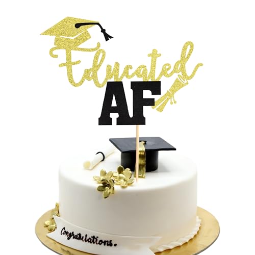 Arthsdite Tortenaufsatz mit Aufschrift "Educated AF for Class of 2024 Graduation High School Graduation College" Party-Dekorationen – Goldglitzer, 1 Stück von Arthsdite