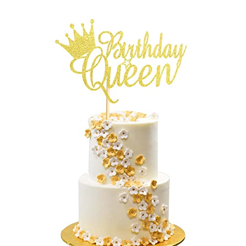 Arthsdite Tortenaufsatz mit Aufschrift "Queen Birthday", Wimpelkette, Dekoration für Geburtstagskuchen, Party-Dekoration, Zubehör für Damen, Mädchen, Damen, goldfarbener Glitzer Arthsdite Tortenaufsatz mit Aufschrift "Queen Birthday", Wimpelkette, Dekoration für Geburtstagskuchen, Party-Dekoration, Zubehör für Damen, Mädchen, Damen, goldfarbener Glitzer von Arthsdite