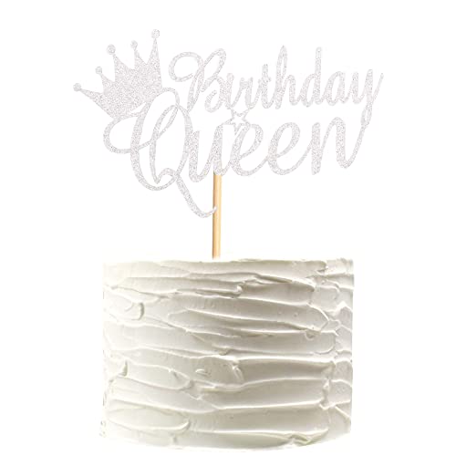 Arthsdite Tortenaufsatz mit Aufschrift "Queen Birthday", Wimpelkette, Party-Dekoration, Zubehör für Damen, Mädchen, Damen, silberfarbener Glitzer von Arthsdite