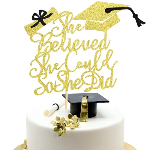 Arthsdite Tortenaufsatz, Aufschrift "She Believed She Could So She Did", Tortenaufsatz, Abschlussdekoration, goldfarbener Glitzer, 1 Stück Arthsdite Tortenaufsatz, Aufschrift "She Believed She Could So She Did", Tortenaufsatz, Abschlussdekoration, goldfarbener Glitzer, 1 Stück von Arthsdite