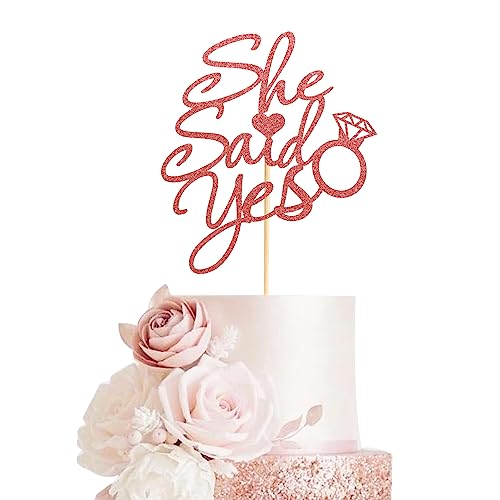 Arthsdite Tortenaufsatz mit Aufschrift "She Said Yes" für Brautparty, Verlobungsdekorationen, Brautschmuck, Antrag, Junggesellinnenabschied, Party-Dekorationen – Roségold-Glitzer von Arthsdite