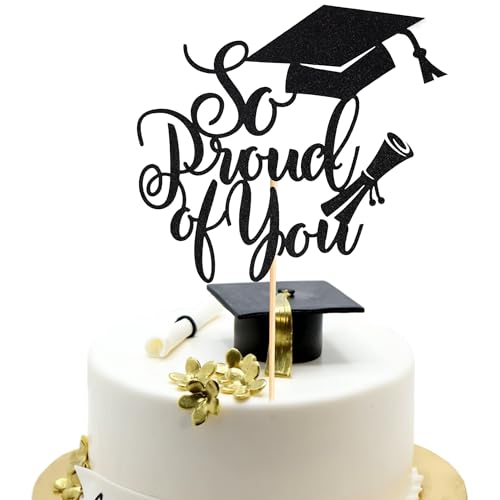Arthsdite Tortenaufsatz mit Aufschrift "So Proud of You", Aufschrift "Congrats Grade 2024", Abschlussfeier, Kuchendekoration, Abschlussfeier, Party-Dekoration, schwarzer Glitzer, 1 Stück von Arthsdite