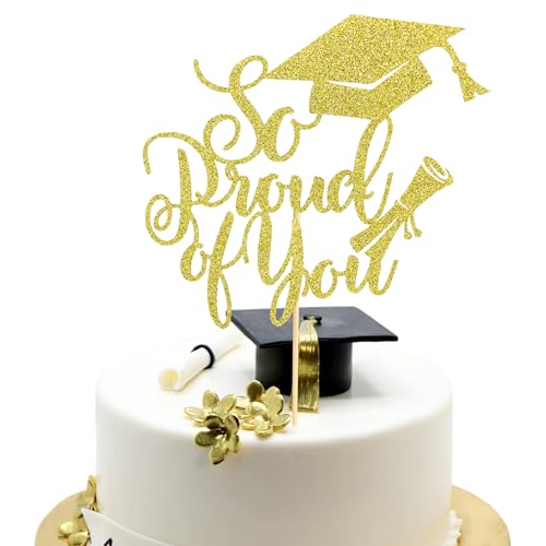 Arthsdite Tortenaufsatz mit Aufschrift "So Proud of You", Aufschrift "Congrats Grade 2025", Abschlussfeier, Kuchendekoration, Abschlussfeier, Party-Dekorationen – Goldglitzer, 1 Stück von Arthsdite