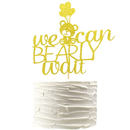Arthsdite We Can Bearly Wait Tortenaufsatz, Babybär-Thema, Babyparty, Geschlecht offenbaren, Party-Dekoration, Zubehör – Gold Glitter von Arthsdite