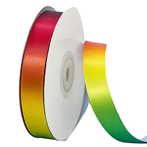 ARTIBETTER 1 Rolle Regenbogenband Neonband Bänder Zum Basteln Stoffband Juteband Geburtstag Deko Satin Chiffonband Partyband Zum Verpacken Wickelbänder Ripsband Bunt von Artibetter