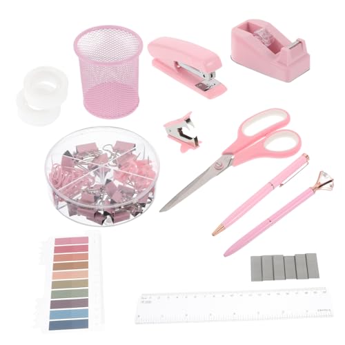 ARTIBETTER 1 Satz Zubehör Für Bürosets Schreibtisch Bürobedarf Büromaterial-kit Bürodekoration Für Frauen Klemmbandabroller Homeoffice-grundlagen Klebebandspender Hefter Klein Rosa Plastik von Artibetter