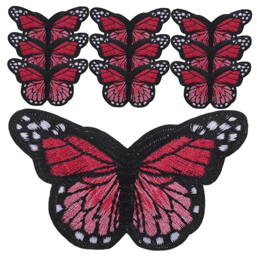 ARTIBETTER 10 Stück Große Hellrote Schmetterling Bügelapplikationen zum Aufnähen Bestickte DIY Stoffpatches für Kleidung Taschen Hüte Langlebig Farbecht Vielseitig Dekorativ von Artibetter
