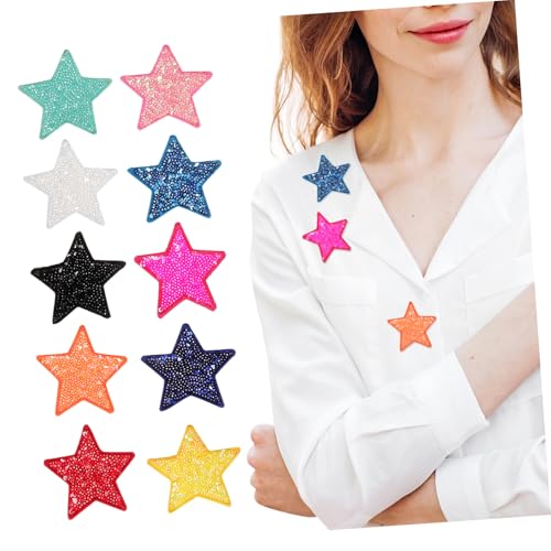 ARTIBETTER 10 Stück Stoffaufnäher Mit Fünfzackigem Stern Spitz Hüte Patch Sticken Klebrig Rucksack Glänzend Sterne Flicken Für Kleidung Hallo Name Flecken Perlenröhren-paillettenstickerei von Artibetter