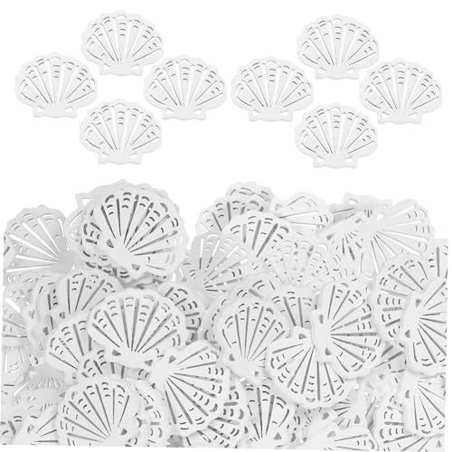 ARTIBETTER 100 Stück Hängende Ornamente mit Meeresmotiv nautisch Dekorationen Party Muschel Hülse Ausschnitte Desktop-Dekoration Holzscheiben-Ornamente Pappelbrett Weiß von Artibetter