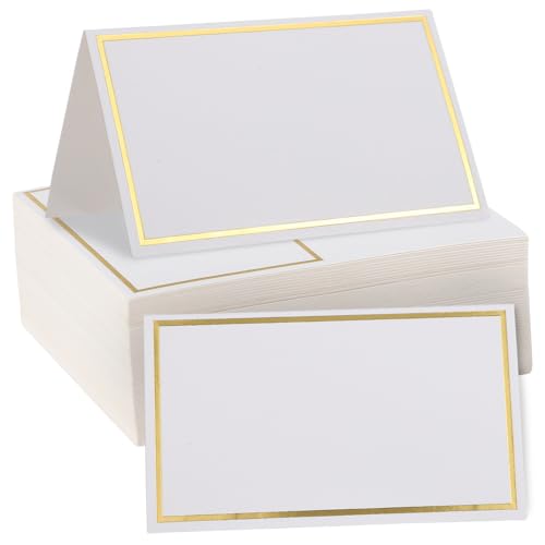 ARTIBETTER 100Stücke Tischkarten Mit Goldfolienrahmen Klappbare Namenskarten Für Hochzeiten Partys Und Veranstaltungen Leere Tischkarten Für Beschriftungen von Artibetter