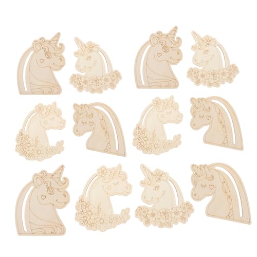 ARTIBETTER 12 Stück Teiliges Unbemalte Holz Einhorn Dekorationen zum Basteln DIY Holzfiguren für Kreative Malerei Bohrlöcher für Hängedeko Vielseitige Holzornamente für Erwachsene von Artibetter