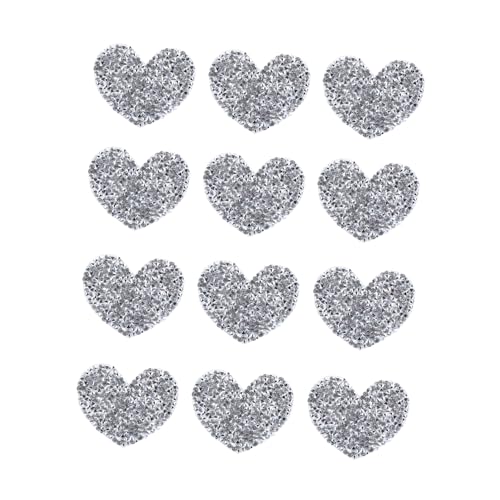 ARTIBETTER 12Stücke Herz Strass Patches zum Aufbügeln Silberne Applikationen für Kleidung Jeans Hüte und Rucksäcke Einfache Anwendung Modisches für DIY von Artibetter