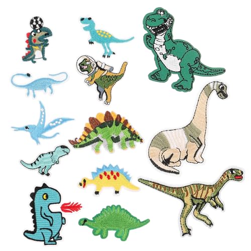 ARTIBETTER 13 Stück Dinosaurier Bügelflicken Teilig Niedliche Cartoon Dinosaurier Applikationen für Kleidung Taschen und Diy Projekte Langlebig Hautfreundlich zum Reparieren und Dekorieren von Artibetter